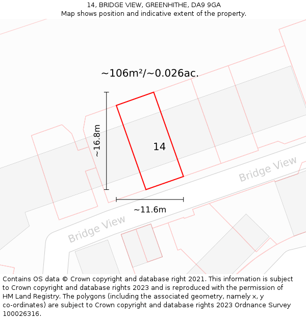 14, BRIDGE VIEW, GREENHITHE, DA9 9GA: Plot and title map
