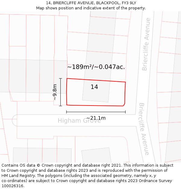 14, BRIERCLIFFE AVENUE, BLACKPOOL, FY3 9LY: Plot and title map