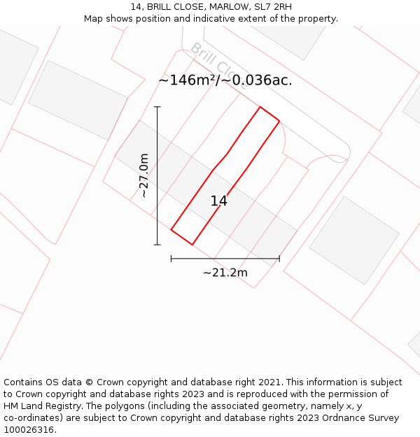 14, BRILL CLOSE, MARLOW, SL7 2RH: Plot and title map