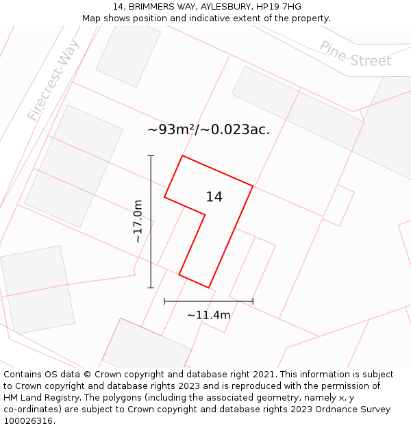 14, BRIMMERS WAY, AYLESBURY, HP19 7HG: Plot and title map
