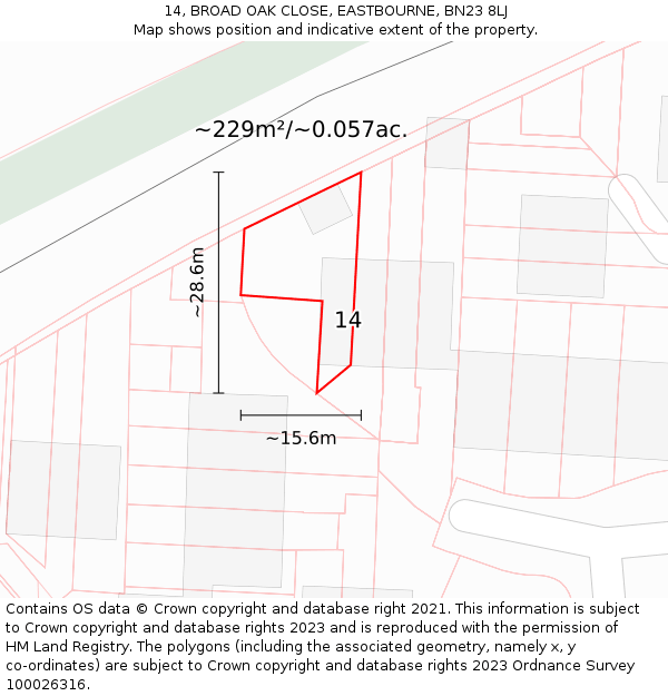 14, BROAD OAK CLOSE, EASTBOURNE, BN23 8LJ: Plot and title map
