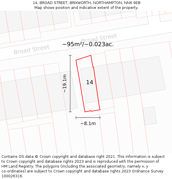 14, BROAD STREET, BRIXWORTH, NORTHAMPTON, NN6 9EB: Plot and title map