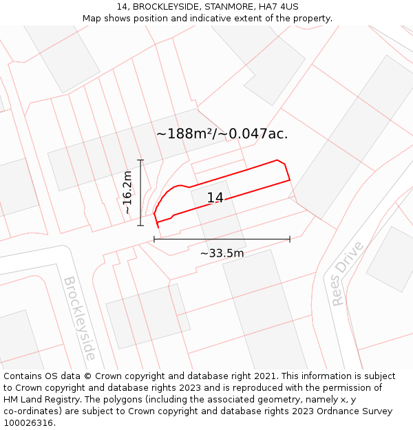 14, BROCKLEYSIDE, STANMORE, HA7 4US: Plot and title map