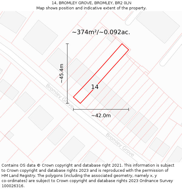 14, BROMLEY GROVE, BROMLEY, BR2 0LN: Plot and title map