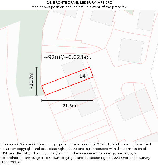 14, BRONTE DRIVE, LEDBURY, HR8 2FZ: Plot and title map