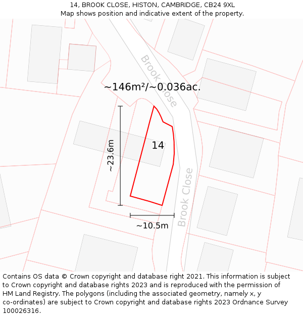 14, BROOK CLOSE, HISTON, CAMBRIDGE, CB24 9XL: Plot and title map