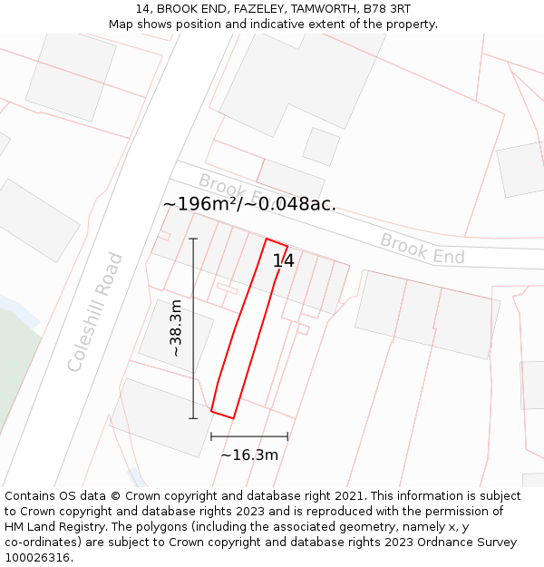 14, BROOK END, FAZELEY, TAMWORTH, B78 3RT: Plot and title map