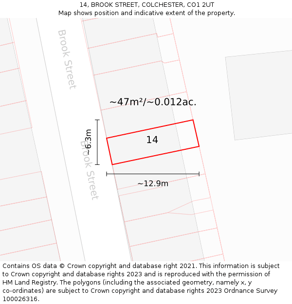 14, BROOK STREET, COLCHESTER, CO1 2UT: Plot and title map
