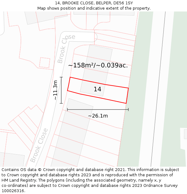 14, BROOKE CLOSE, BELPER, DE56 1SY: Plot and title map