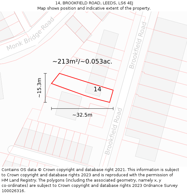 14, BROOKFIELD ROAD, LEEDS, LS6 4EJ: Plot and title map