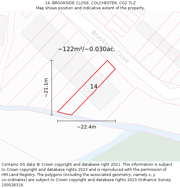14, BROOKSIDE CLOSE, COLCHESTER, CO2 7LZ: Plot and title map