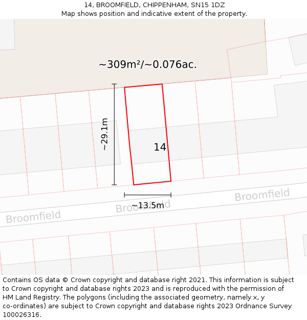 14, BROOMFIELD, CHIPPENHAM, SN15 1DZ: Plot and title map