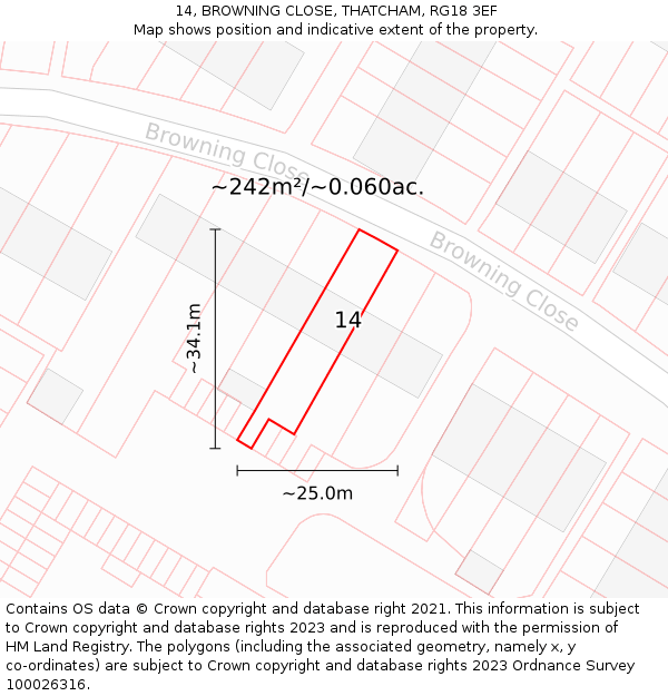 14, BROWNING CLOSE, THATCHAM, RG18 3EF: Plot and title map