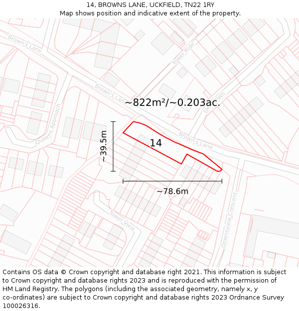 14, BROWNS LANE, UCKFIELD, TN22 1RY: Plot and title map