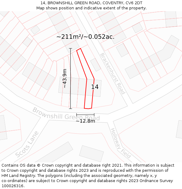 14, BROWNSHILL GREEN ROAD, COVENTRY, CV6 2DT: Plot and title map