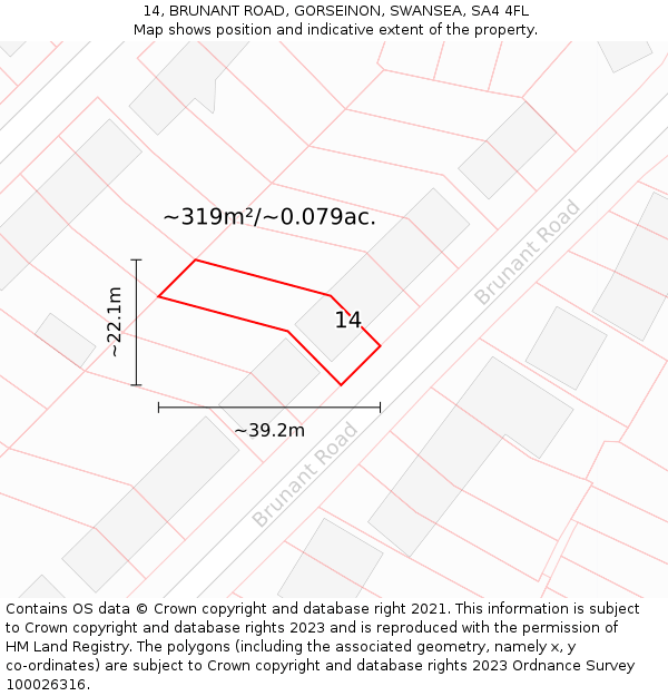 14, BRUNANT ROAD, GORSEINON, SWANSEA, SA4 4FL: Plot and title map