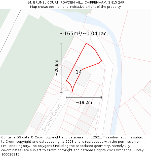 14, BRUNEL COURT, ROWDEN HILL, CHIPPENHAM, SN15 2AR: Plot and title map
