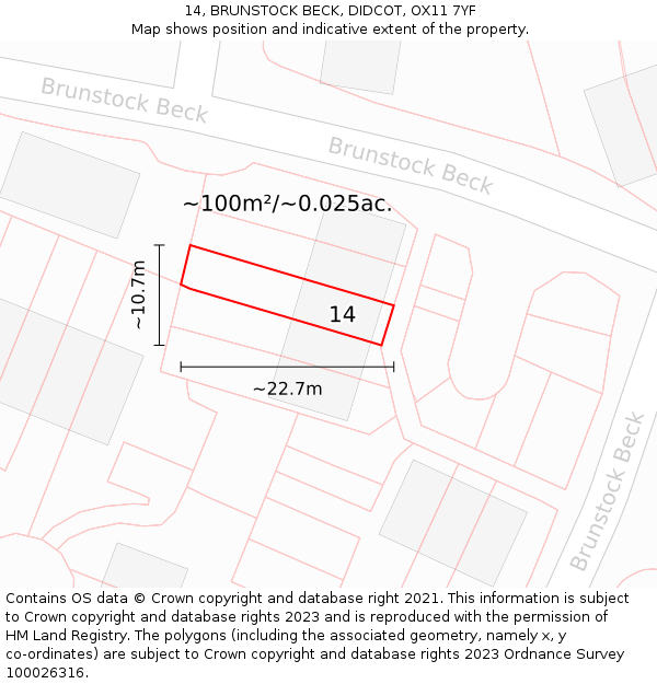 14, BRUNSTOCK BECK, DIDCOT, OX11 7YF: Plot and title map