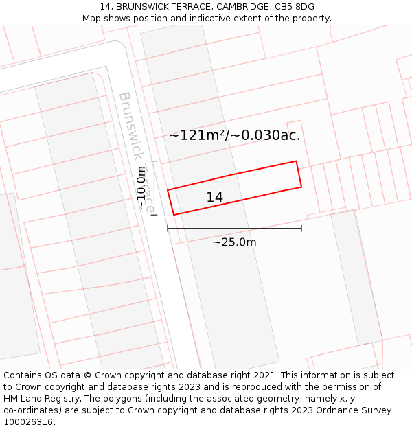 14, BRUNSWICK TERRACE, CAMBRIDGE, CB5 8DG: Plot and title map