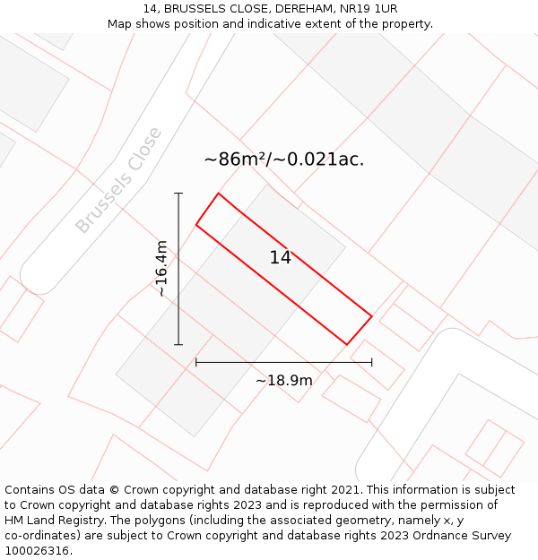 14, BRUSSELS CLOSE, DEREHAM, NR19 1UR: Plot and title map