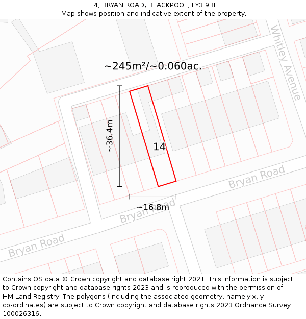 14, BRYAN ROAD, BLACKPOOL, FY3 9BE: Plot and title map