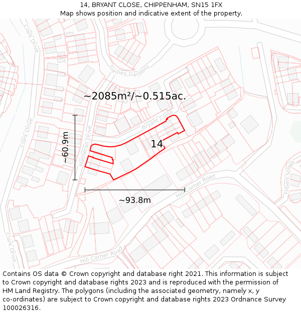14, BRYANT CLOSE, CHIPPENHAM, SN15 1FX: Plot and title map