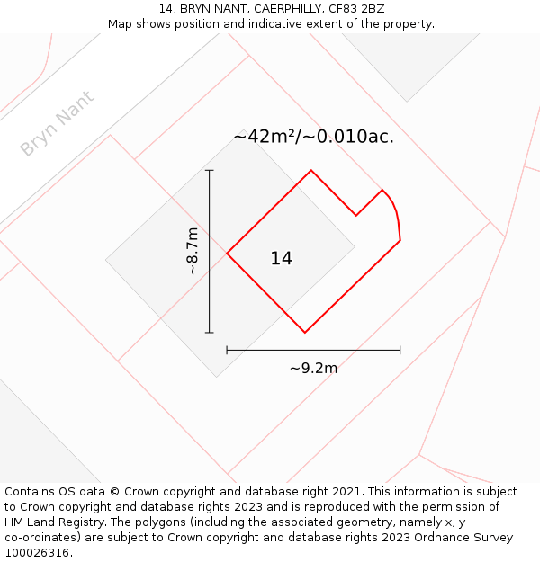 14, BRYN NANT, CAERPHILLY, CF83 2BZ: Plot and title map