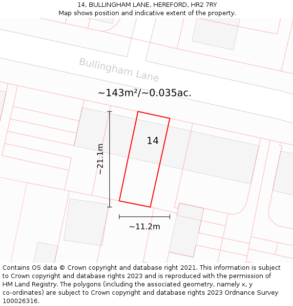 14, BULLINGHAM LANE, HEREFORD, HR2 7RY: Plot and title map