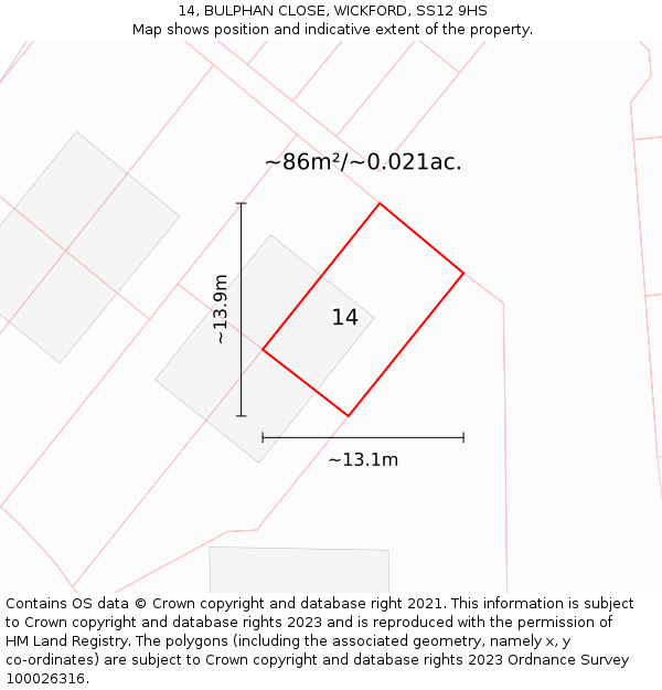 14, BULPHAN CLOSE, WICKFORD, SS12 9HS: Plot and title map