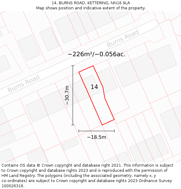 14, BURNS ROAD, KETTERING, NN16 9LA: Plot and title map