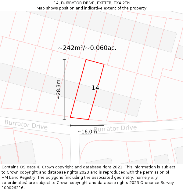 14, BURRATOR DRIVE, EXETER, EX4 2EN: Plot and title map