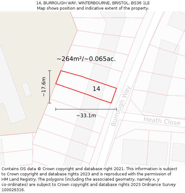 14, BURROUGH WAY, WINTERBOURNE, BRISTOL, BS36 1LE: Plot and title map