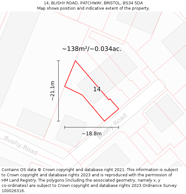 14, BUSHY ROAD, PATCHWAY, BRISTOL, BS34 5DA: Plot and title map