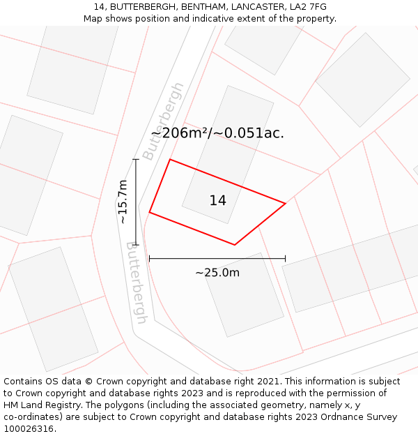 14, BUTTERBERGH, BENTHAM, LANCASTER, LA2 7FG: Plot and title map