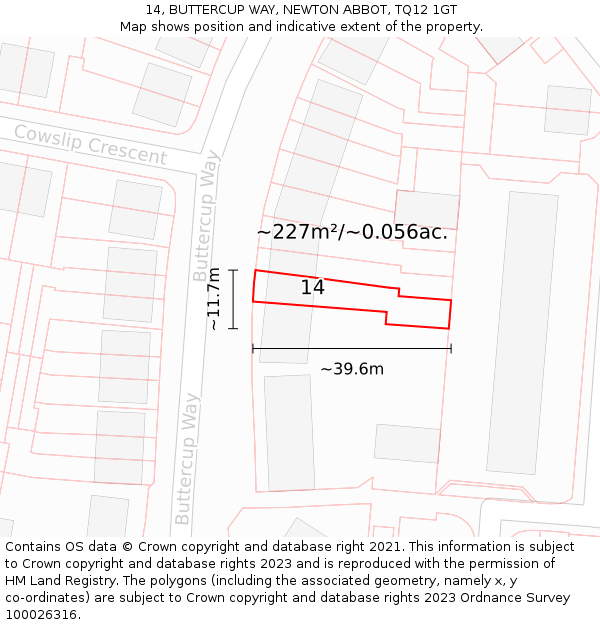 14, BUTTERCUP WAY, NEWTON ABBOT, TQ12 1GT: Plot and title map