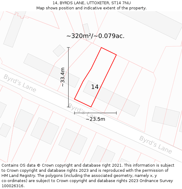 14, BYRDS LANE, UTTOXETER, ST14 7NU: Plot and title map