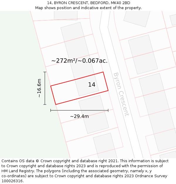 14, BYRON CRESCENT, BEDFORD, MK40 2BD: Plot and title map