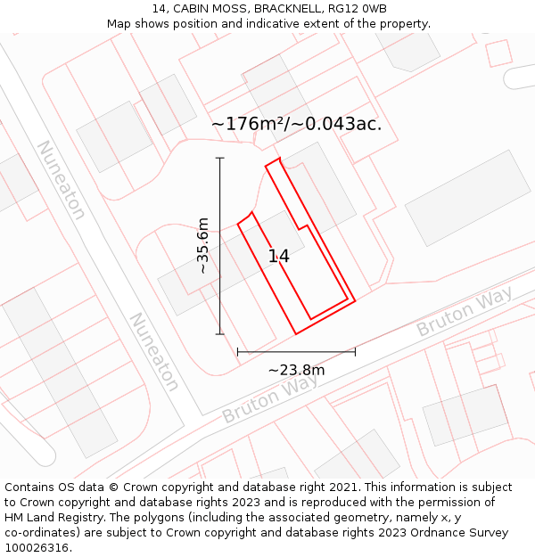 14, CABIN MOSS, BRACKNELL, RG12 0WB: Plot and title map