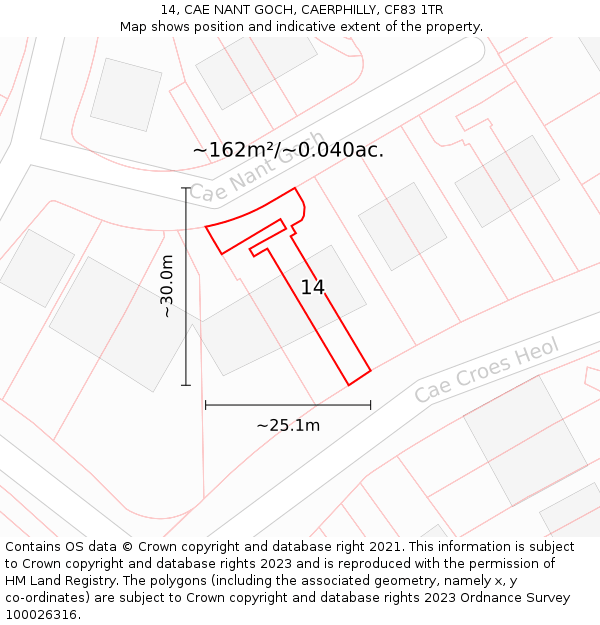 14, CAE NANT GOCH, CAERPHILLY, CF83 1TR: Plot and title map