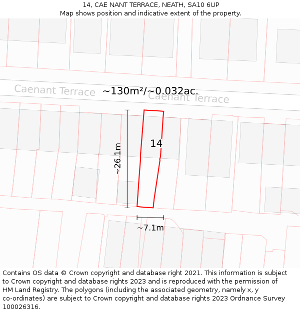 14, CAE NANT TERRACE, NEATH, SA10 6UP: Plot and title map