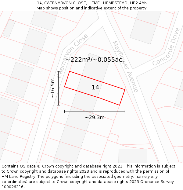 14, CAERNARVON CLOSE, HEMEL HEMPSTEAD, HP2 4AN: Plot and title map