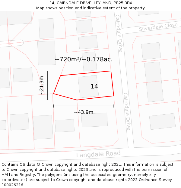 14, CAIRNDALE DRIVE, LEYLAND, PR25 3BX: Plot and title map