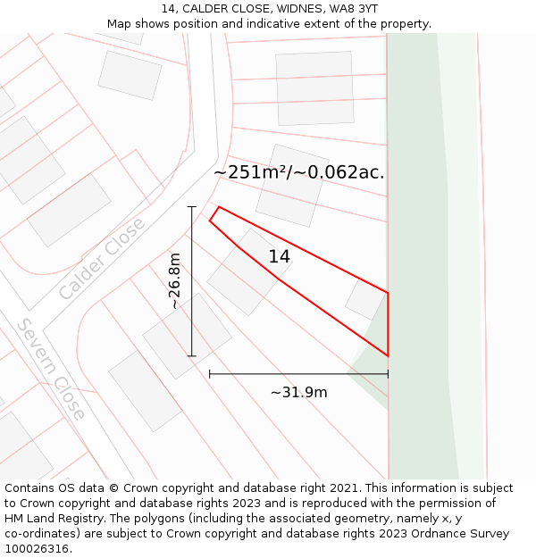 14, CALDER CLOSE, WIDNES, WA8 3YT: Plot and title map