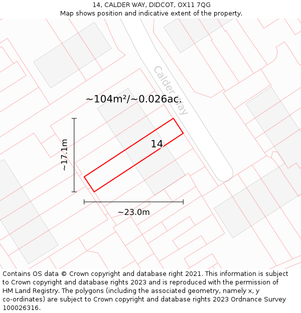 14, CALDER WAY, DIDCOT, OX11 7QG: Plot and title map