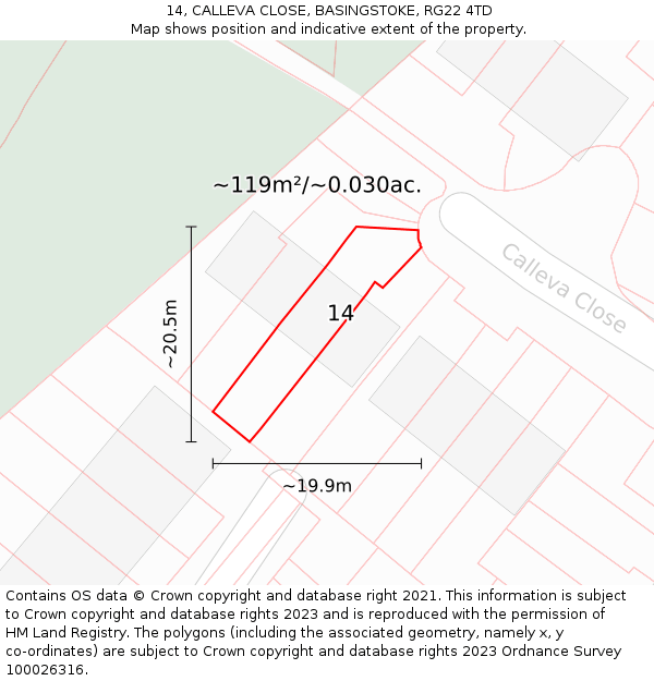 14, CALLEVA CLOSE, BASINGSTOKE, RG22 4TD: Plot and title map