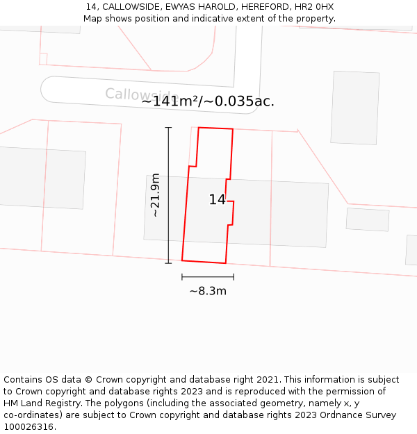 14, CALLOWSIDE, EWYAS HAROLD, HEREFORD, HR2 0HX: Plot and title map