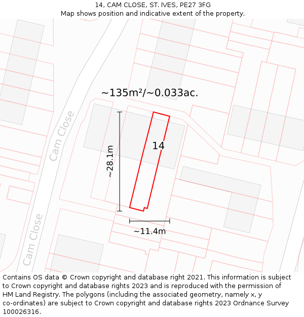 14, CAM CLOSE, ST. IVES, PE27 3FG: Plot and title map