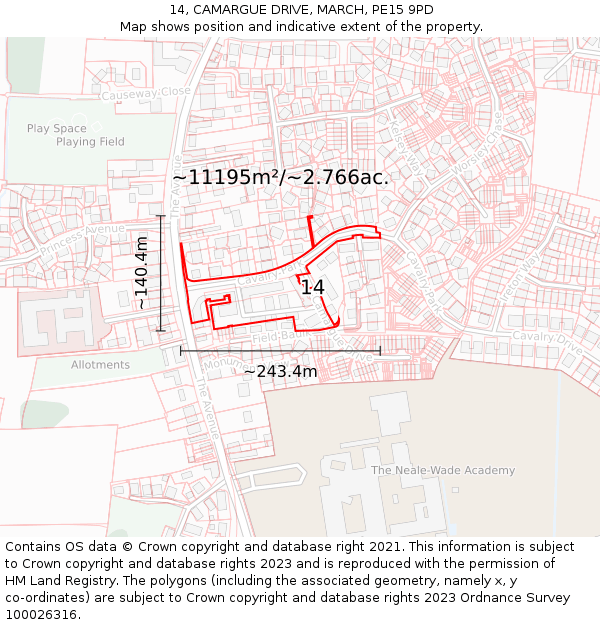 14, CAMARGUE DRIVE, MARCH, PE15 9PD: Plot and title map