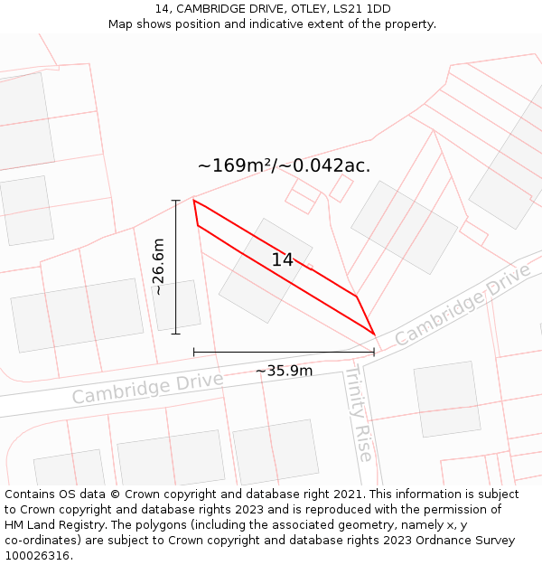14, CAMBRIDGE DRIVE, OTLEY, LS21 1DD: Plot and title map