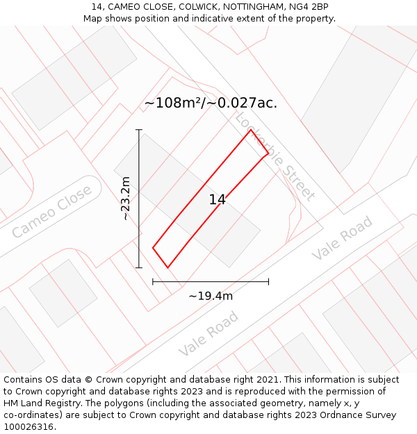 14, CAMEO CLOSE, COLWICK, NOTTINGHAM, NG4 2BP: Plot and title map